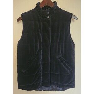 Jones New York Womens Navy Blue S/P Vest Puffer Velour Snap & Zipper Closure